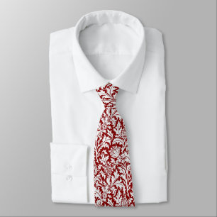 William Morris Thistle Damask, Dark Red & White Tie
