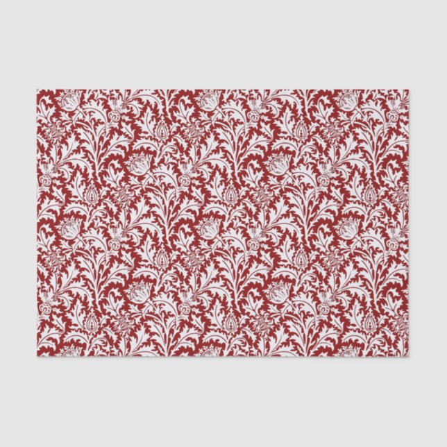 William Morris Thistle Damask, Dark Red & White Tissue Paper (Front)