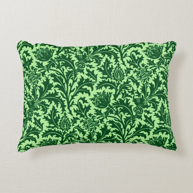 William Morris Thistle Damask, Emerald Green Decorative Cushion (Front)