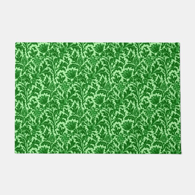 William Morris Thistle Damask, Emerald Green Doormat (Front)
