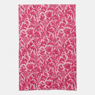 William Morris Thistle Damask, Fuchsia Pink Tea Towel
