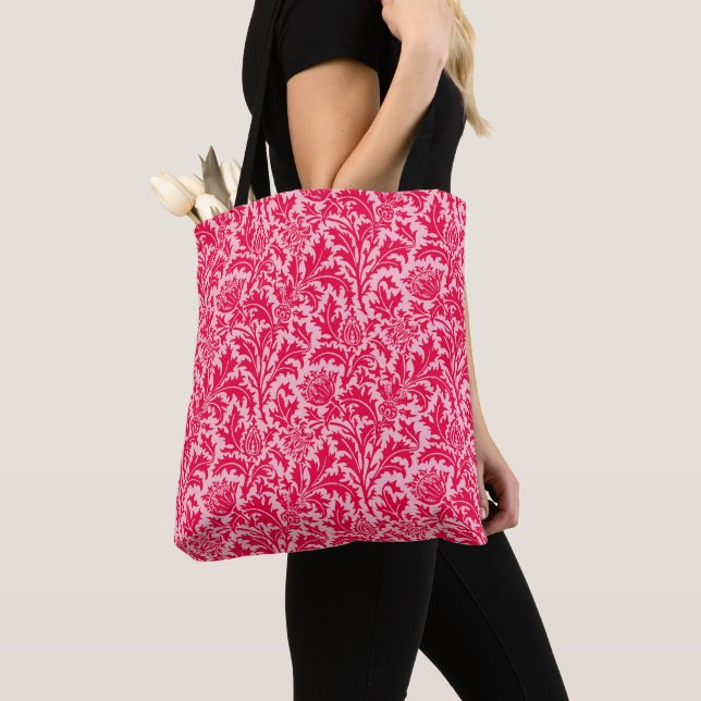 William Morris Thistle Damask, Fuchsia Pink Tote Bag (Close Up)