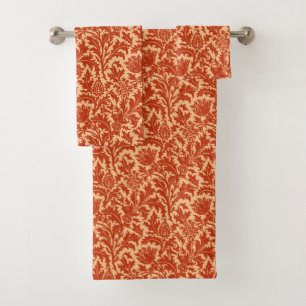 William Morris Thistle Damask, Mandarin Orange Bath Towel Set