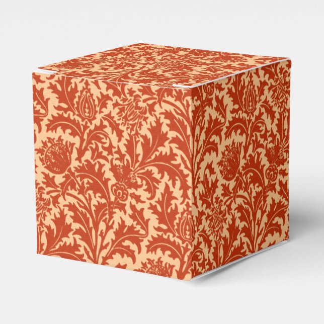 William Morris Thistle Damask, Mandarin Orange Favour Box (Front Side)
