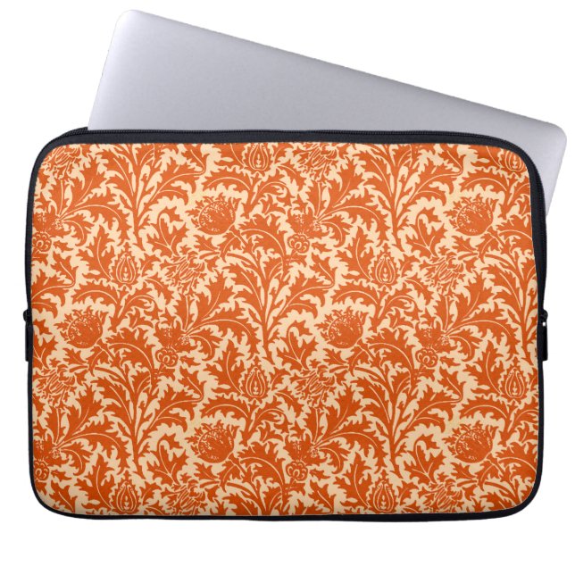 William Morris Thistle Damask, Mandarin Orange Laptop Sleeve (Front)