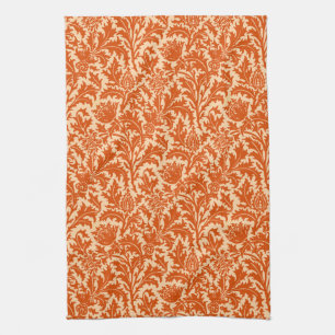 William Morris Thistle Damask, Mandarin Orange Tea Towel