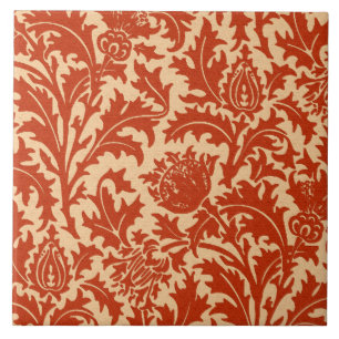 William Morris Thistle Damask, Mandarin Orange Tile
