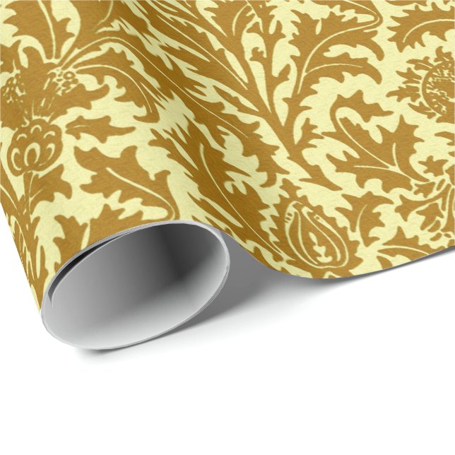 William Morris Thistle Damask, Mustard Gold Wrapping Paper (Roll Corner)