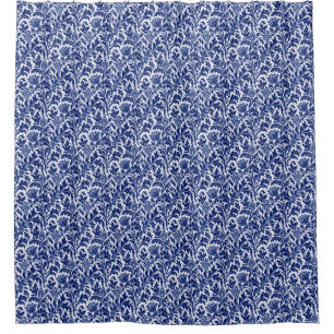 William Morris Thistle Damask, Navy Blue and White Shower Curtain
