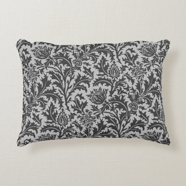 William Morris Thistle Damask, Silver Grey / Grey Decorative Cushion (Front)
