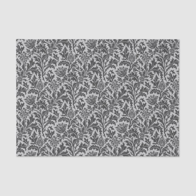 William Morris Thistle Damask, Silver Grey / Grey Tissue Paper (Front)