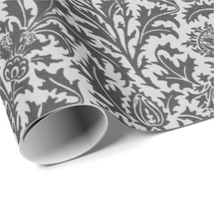 William Morris Thistle Damask, Silver Grey / Grey Wrapping Paper