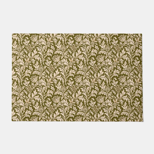 William Morris Thistle Damask, Taupe Tan and Beige Doormat (Front)