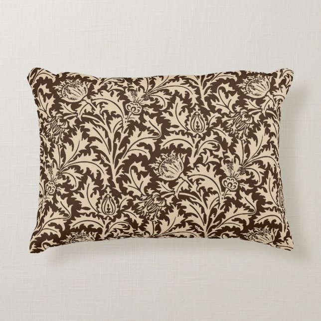 William Morris Thistle Damask, Taupe Tan & Beige Decorative Cushion (Front)