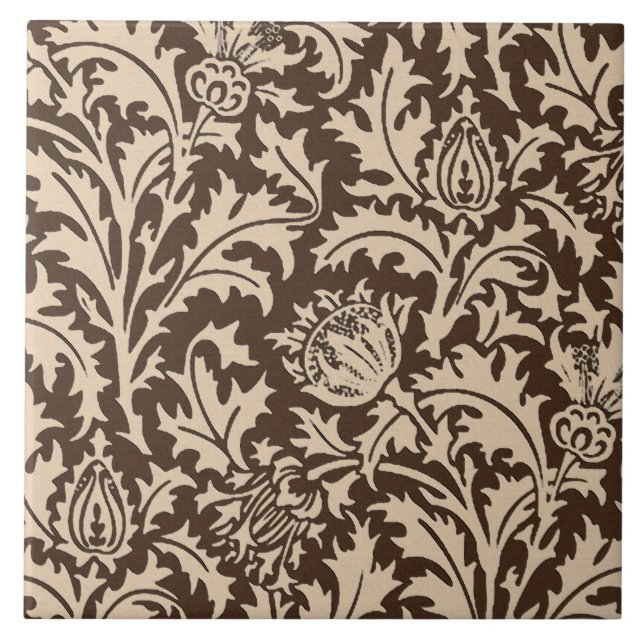 William Morris Thistle Damask, Taupe Tan & Beige Tile (Front)