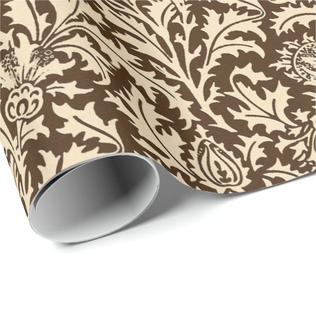 William Morris Thistle Damask, Taupe Tan & Beige Wrapping Paper (Roll Corner)