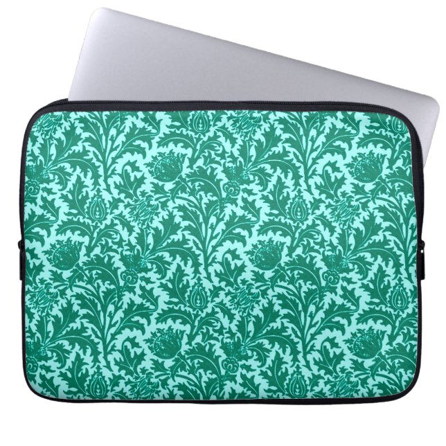 William Morris Thistle Damask, Turquoise and Aqua  Laptop Sleeve (Front)