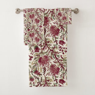 William Morris Thistle flower deep burgundy Bath Towel Set