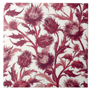 William Morris Thistle flower deep burgundy Tile