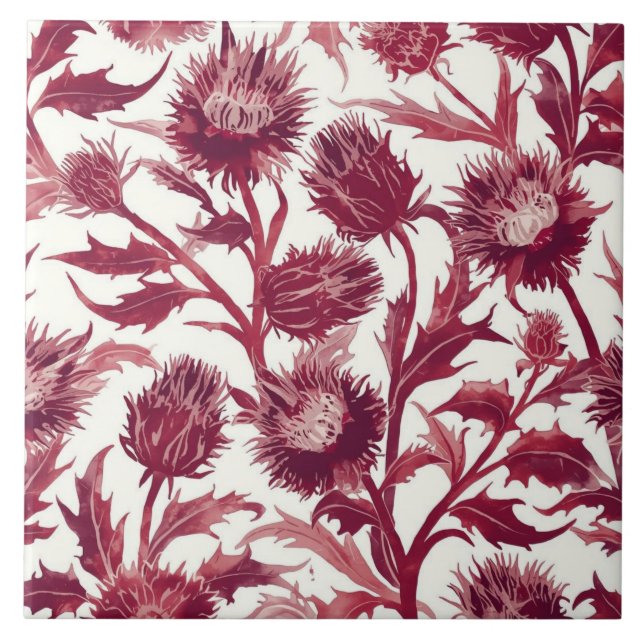 William Morris Thistle flower deep burgundy  Tile (Front)