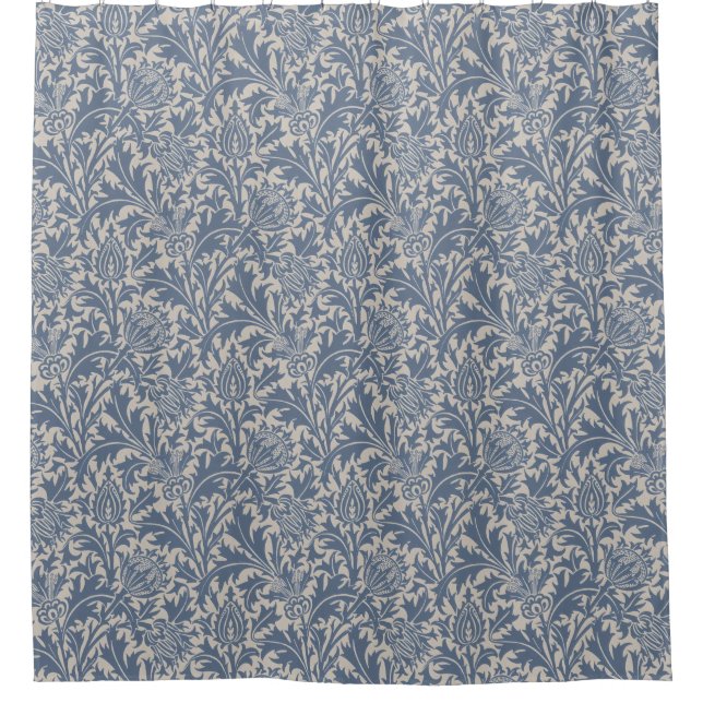 William Morris Thistle Sage Blue Pattern Shower Curtain (Front)