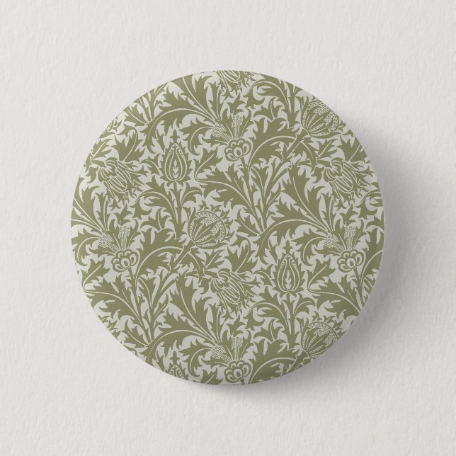 William Morris Thistle Sage Green Pattern 6 Cm Round Badge (Front)