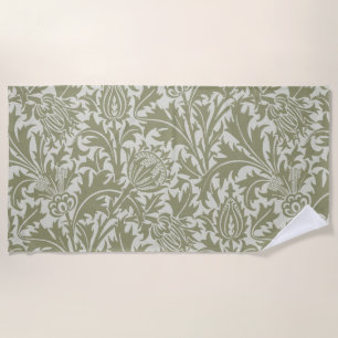William Morris Thistle Sage Green Pattern Beach Towel