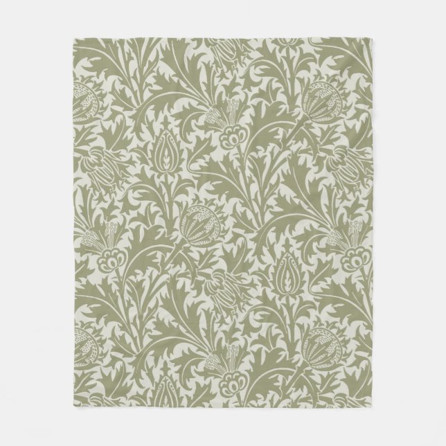 William Morris Thistle Sage Green Pattern Fleece Blanket (Front)
