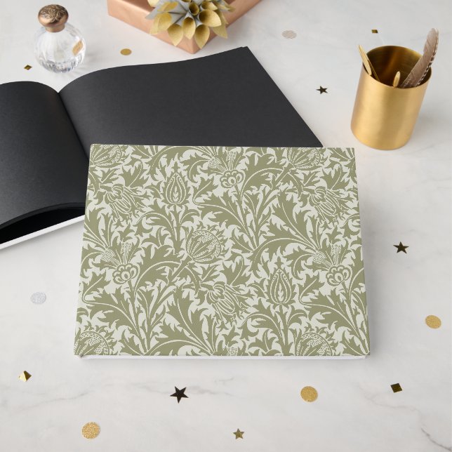 William Morris Thistle Sage Green Pattern Guest Book (Front Open)