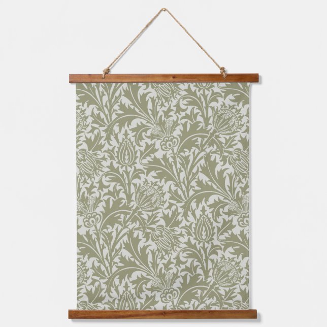 William Morris Thistle Sage Green Pattern Hanging Tapestry (Front)