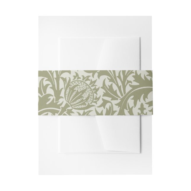 William Morris Thistle Sage Green Pattern Invitation Belly Band (Front Example)