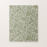 William Morris Thistle Sage Green Pattern Jigsaw Puzzle<br><div class="desc">This intricate "Thistle" pattern is a classic example of Arts and Crafts design by William Morris and John Henry Dearle, originally created in 1897. The repeating motif features beautifully stylised thistle flowers and jagged leaves in a monochromatic sage green palette, creating a subtle and sophisticated look. The dense, flowing design...</div>