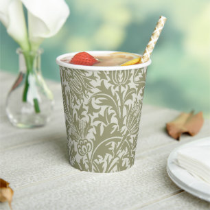 William Morris Thistle Sage Green Pattern Paper Cups