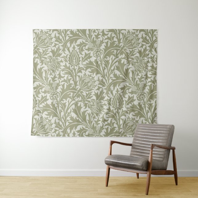 William Morris Thistle Sage Green Pattern Tapestry (In Situ (Horizontal))