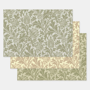 William Morris Thistle Sage Green Pattern Wrapping Paper Sheet
