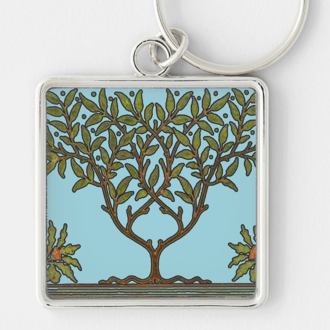 William Morris Tree Frieze Floral Wallpaper Key Ring (Front)