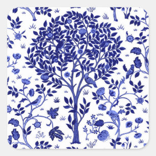William Morris Tree of Life, Cobalt Blue and White Square Sticker