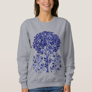 William Morris Tree of Life, Cobalt Blue and White Sweatshirt