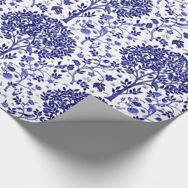 William Morris Tree of Life, Cobalt Blue and White Wrapping Paper (Corner)