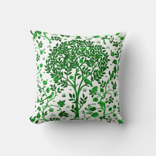 William Morris Tree of Life, Emerald Green & White Cushion (Front)