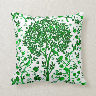 William Morris Tree of Life, Emerald Green & White Cushion