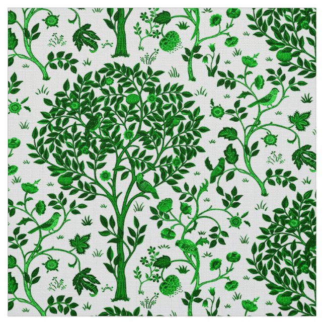 William Morris Tree of Life, Emerald Green & White Fabric (Swatch)