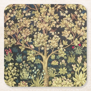 William Morris Tree Of Life Floral Vintage Art Square Paper Coaster