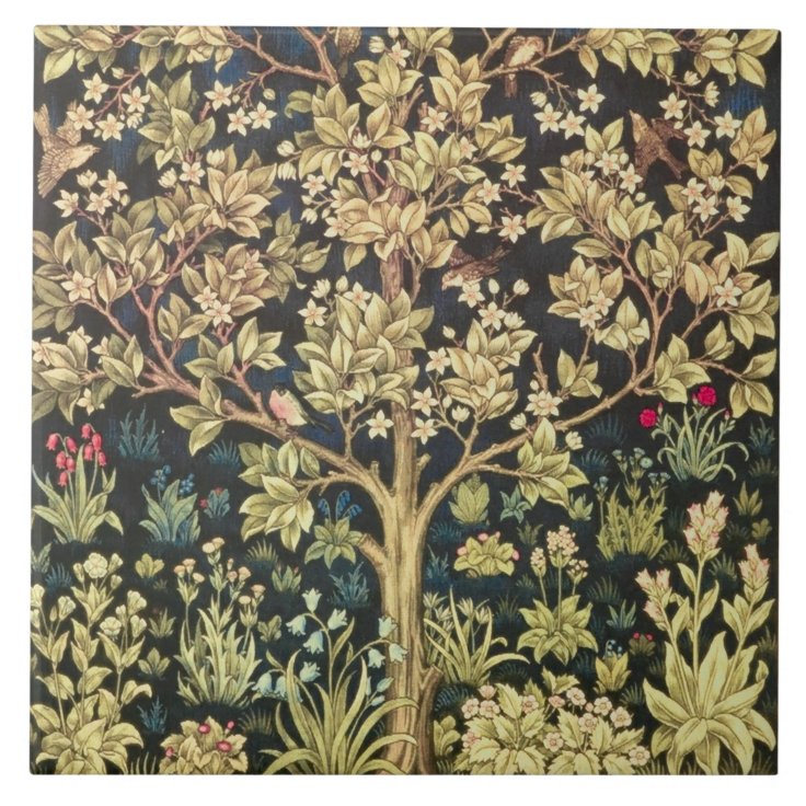 William Morris Tree Of Life Floral Vintage Art Tile | Zazzle