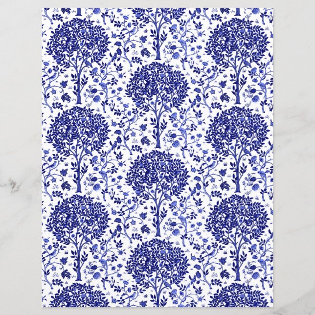 William Morris Tree of Life Pattern, Cobalt Blue (Front)