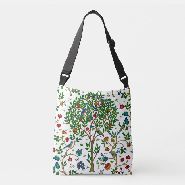 William Morris Tree of Life Pattern, Green & Multi Crossbody Bag (Front)