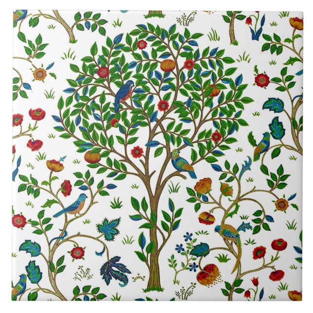 William Morris Tree of Life Pattern, Green & Multi Tile (Front)
