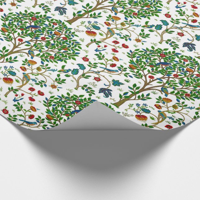 William Morris Tree of Life Pattern, Green & Multi Wrapping Paper (Corner)