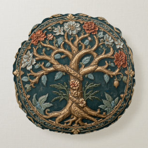 William Morris Tree Of Life Vintage Pre-Raphaelite Round Cushion