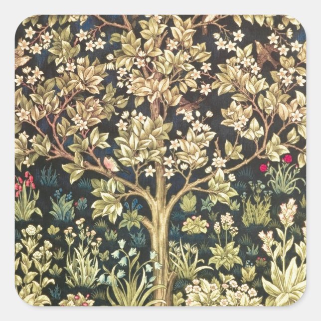 William Morris Tree Of Life Vintage Pre-Raphaelite Square Sticker (Front)